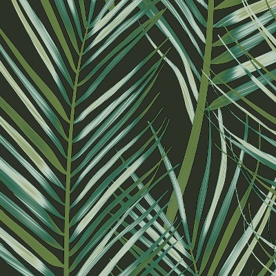 Modern Green and Black Palm Leaf Peel and Stick Wallpaper Roll