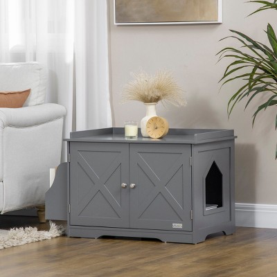 33'' Farmhouse Cat Litter Box Furniture Hidden Enclosure,Large Covered Litter Cabinet with Magnetic Doors And Shelves-LAOTIES