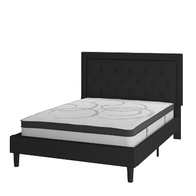 Flash Furniture Roxbury Tufted Upholstered Platform Bed with 10 Inch CertiPUR-US Certified Foam and Pocket Spring Mattress