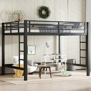 Racxily Metal Loft Bed, Loft Bed with Easy Climbing Ladder and Guardrails - 1 of 4