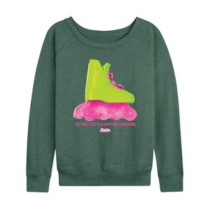 Women's - Barbie - Rollerblading Barbie the Movie Lightweight French Terry Wide Neck Long Sleeve Shirt - 1 of 4