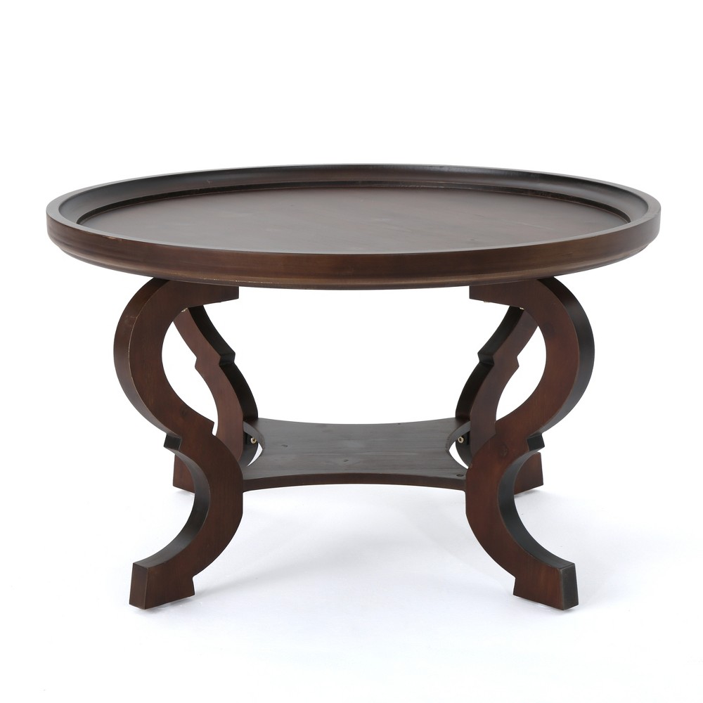 Althea Circular Coffee Table Dark Walnut - Christopher Knight Home: Traditional Style, Plywood, for Living Room