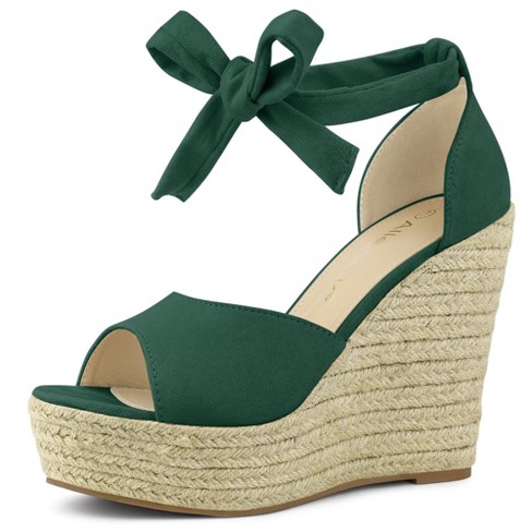 Green Floral Wedge Platforms Ankle Strap Sandals Shoes Size Uk 3-8