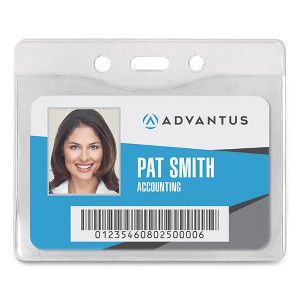 Advantus Security ID Badge Holders, Horizontal, Pre-Punched for Chain/Clip, Clear, 3.75" x 3.25" Holder, 3.5" x 2.5" Insert, 50/Box - 1 of 1