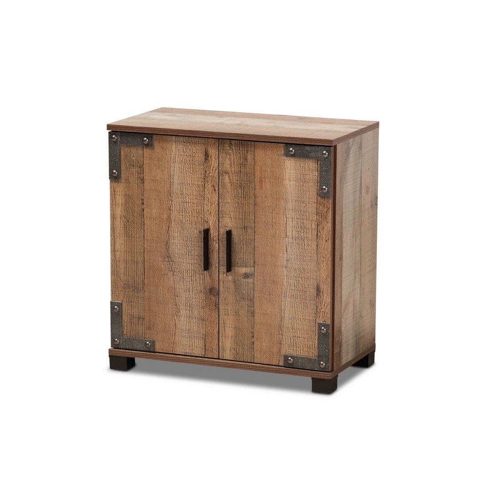 2 Door Cyrille Wood Shoe Cabinet Brown - Baxton Studio: Industrial Farmhouse Design, Entryway Storage, 9 Pairs