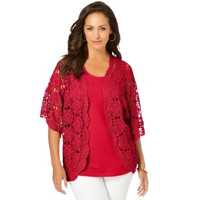 Jessica London Women's Plus Size Crochet Cardigan