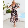 YesFashion Women's Summmer Dress Casual Boho Short Sleeve Long Dress Wrap V Neck Tunic Midi Sundress with Belt - 4 of 4