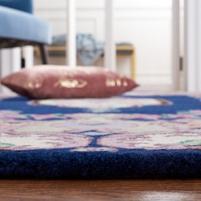 Ivory and Navy Handmade Wool Tufted Area Rug
