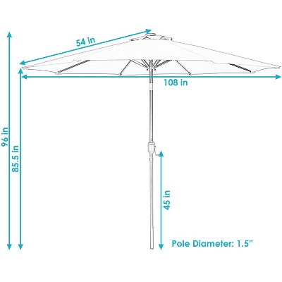 Gray 9-Foot Aluminum Market Patio Umbrella with Solar LED Lights