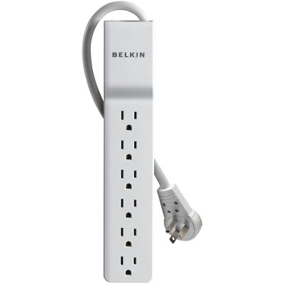 Belkin® Home/Office Surge Protector Power Strip, 6 Outlets, 8-Ft. Cord with Rotating Plug, BE106000-08R in White