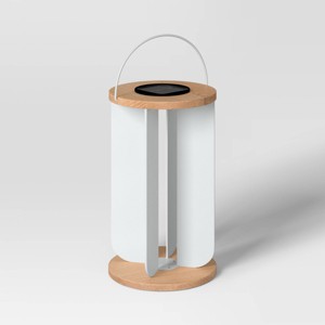 Wood Solar LED Outdoor Lantern Tan - Threshold™ - 1 of 4