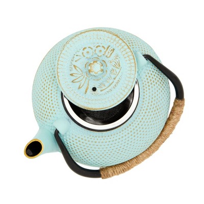 Pastel Green Cast Iron Japanese Teapot with Infuser and Trivet