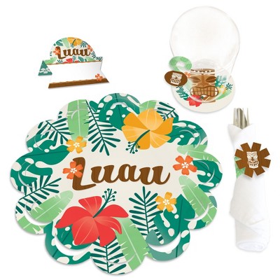 Big Dot of Happiness Tropical Luau - Hawaiian Beach Party Paper Charger and Table Decorations - Chargerific Kit - Place Setting for 8