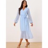 Seta T Women's Swiss Dots Maxi Long Sleeve V Neck Boho High Waisted A-Line Dress - 2 of 4