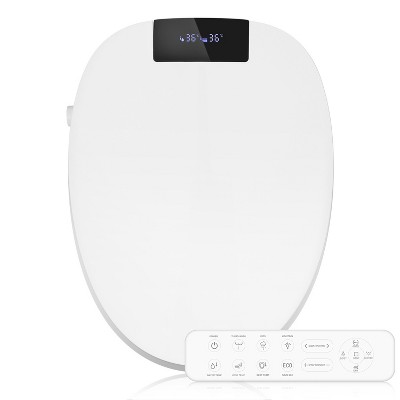 ELECWISH Smart Heated Bidet Toilet Seat with Remote Control, Electric Toilet Seats with Adjustable Warm Water, Air Dryer, Night Lighting, LED Display