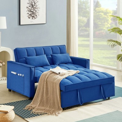 Resenkos 54 Inch Adjustable Backrest Sofa, Sofa Bed, Futon Sofa with Double Armrest and Pouch, Variable Bed for Living room, Bedroom, Gray