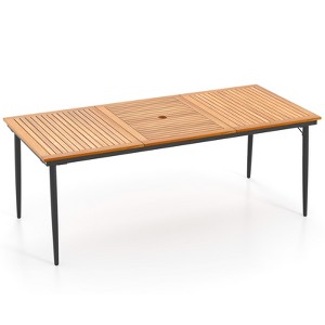 Tangkula 8-Person Outdoor Dining Table 79 Inch Acacia Wood Patio Table with Umbrella Hole Metal Legs & Adjustable Foot Pads - 1 of 4
