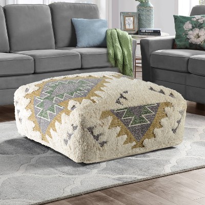 Lyssa Jacquard Fabric Southwest Pattern - Steve Silver Co.: Cotton Blend, No Assembly, Padded Ottoman Bench