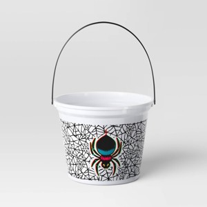 8" Glow in the Dark Spider Halloween Plastic Trick or Treat Pail White - Hyde and EEK! Boutique™ - 1 of 4
