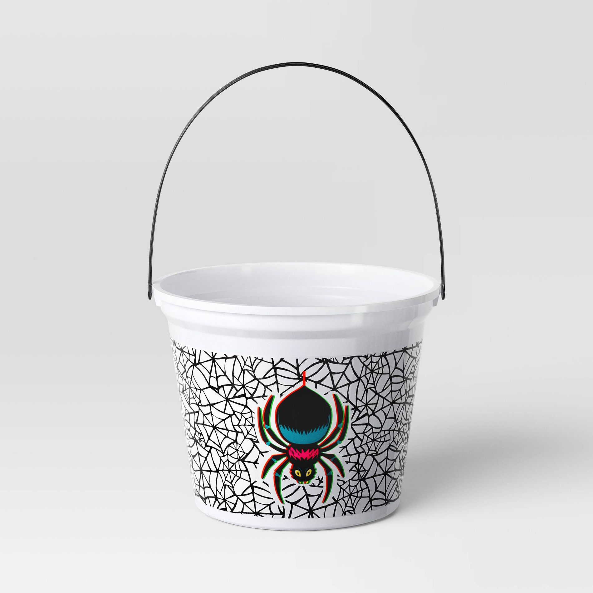 8" Glow in the Dark Spider Halloween Plastic Trick or Treat Pail White - Hyde and EEK! Boutique™
