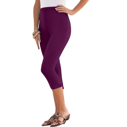 Roaman's Women's Plus Size Essential Stretch Capri Legging - 12, Purple