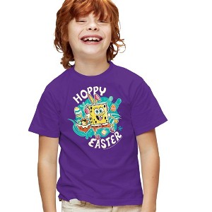 Boys' Spongebob Squarepants Hoppy Easter T Shirt Purple - 1 of 4