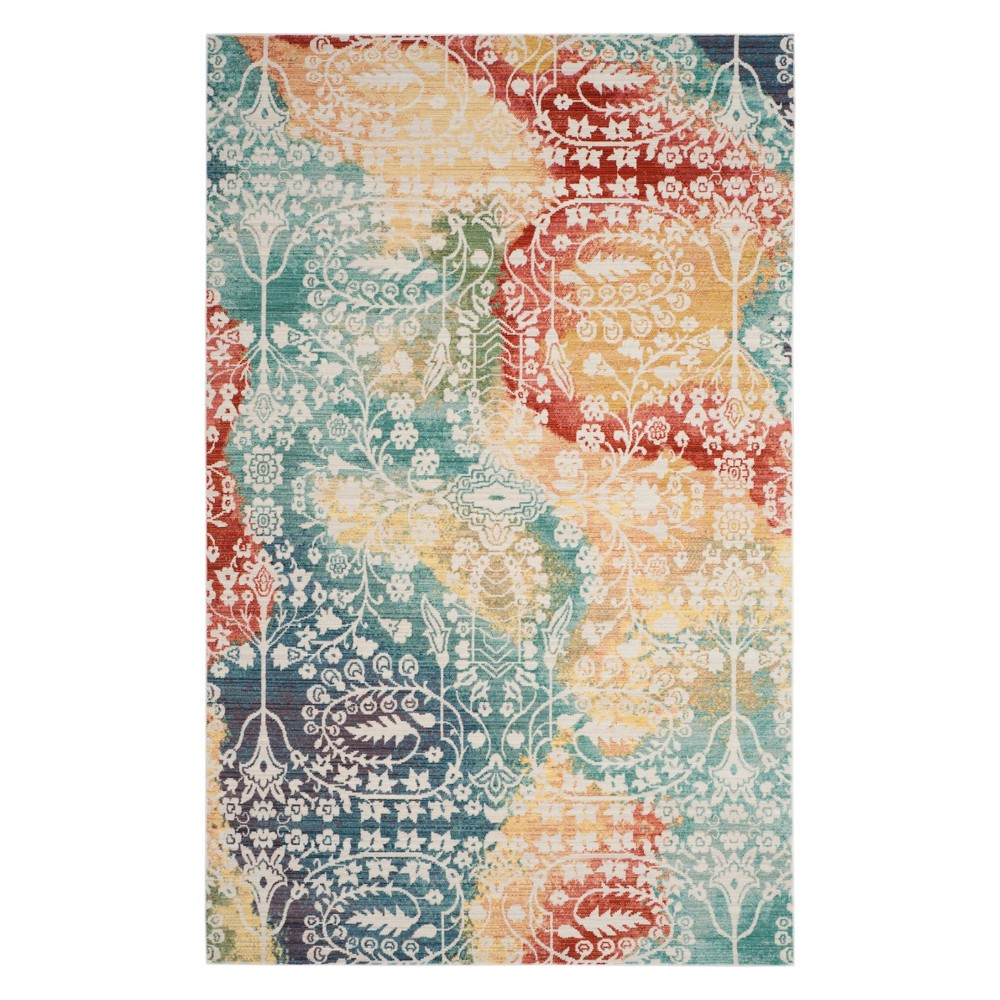 5'x8' Floral Loomed Area Rug Blue/Rust - Safavieh