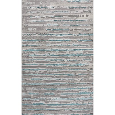 Gray and Turquoise Synthetic Stripe 3'x5' Area Rug