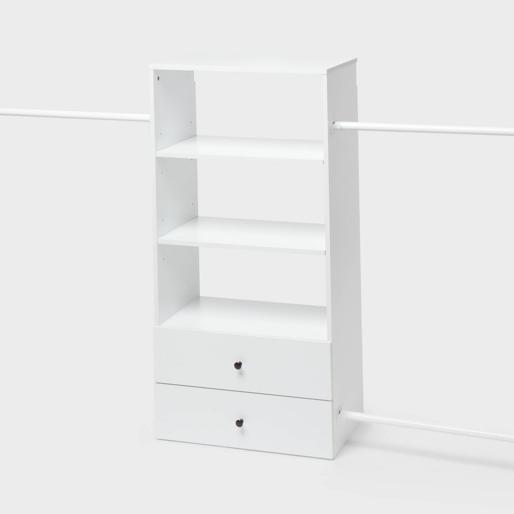 Photos - Wardrobe 3-Shelf Tower with 2 Drawers Wood Closet System White - Brightroom™