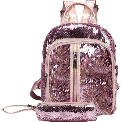 Sequin Backpack 11" Mini Sequin Backpack Glitter Backpack Fashion Backpack Purse School Bookbag for Girls Kids Women Ladies - Rose Pink