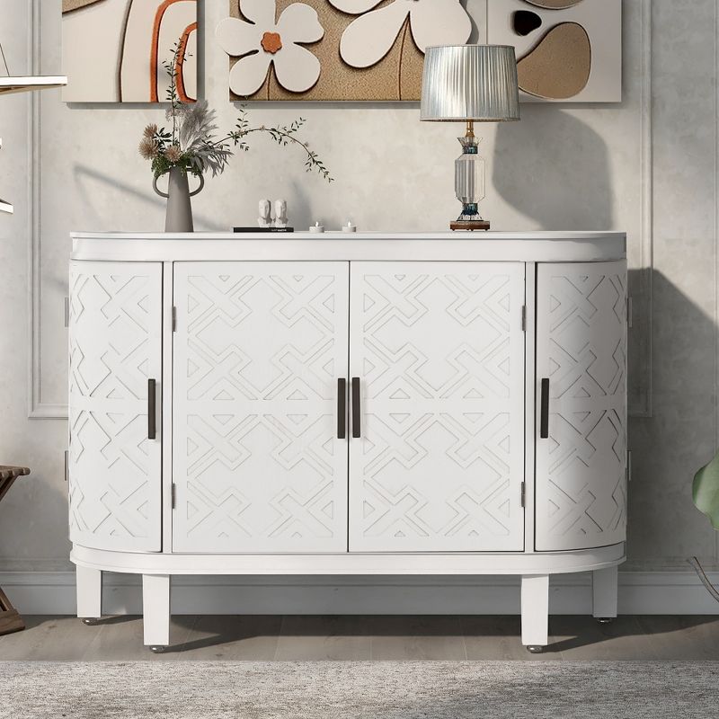 Accent Storage Cabinet Wooden Sideboard Cabinet with Antique Pattern Doors-ModernLuxe, 2 of 11