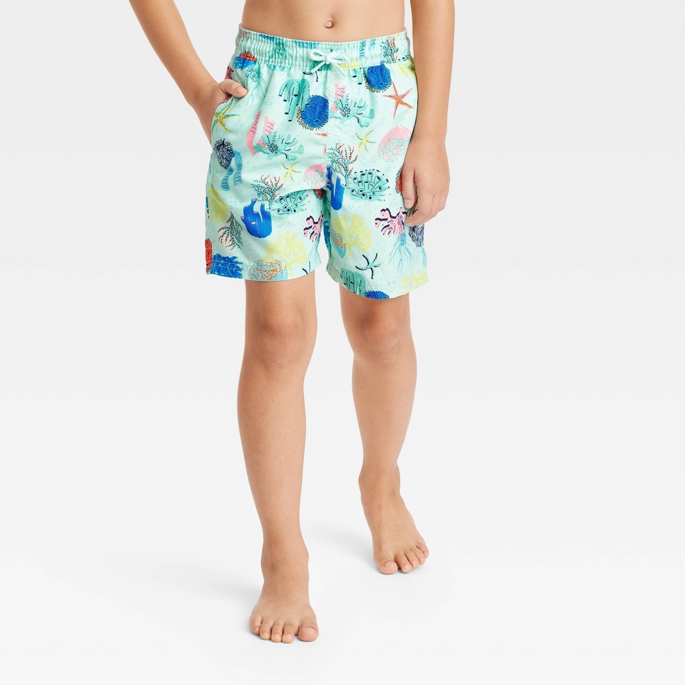 Boys' Sea Life Swim Trunks - Cat & Jack Mint Green XS