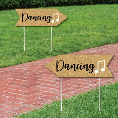 Big Dot of Happiness Gold Wedding Dance Signs - Wedding Sign Arrow - Double Sided Directional Yard Signs - Set of 2 Dance Signs