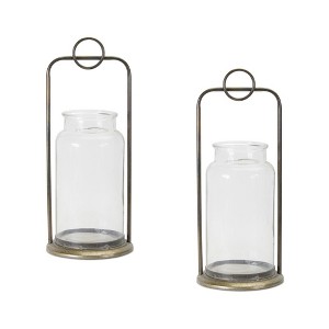Antique Metal Candle Holder with Glass Jar (Set of 2) - 1 of 3