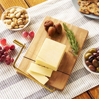 Acacia Wood Cheese Slicing Board with Gold Handle