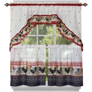 Kate Aurora Old Country Rooster Cottage Sheer Kitchen Curtain Tier & Swag Set - 36 in. Long - 1 of 4