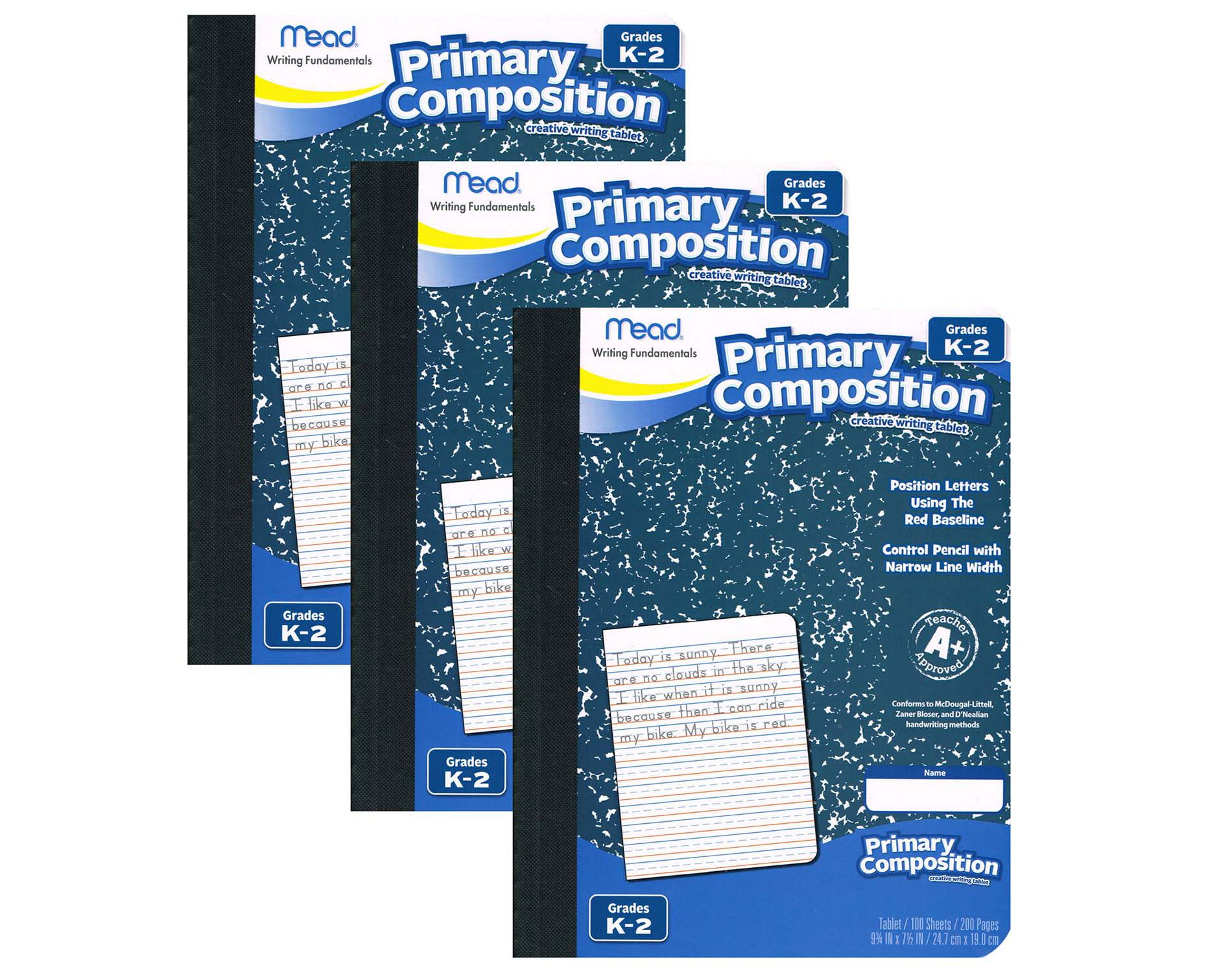 Mead Primary Composition Book, Full Page Ruled, 100 Sheets Per Book, Pack of 3
