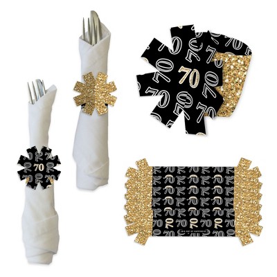 Big Dot of Happiness Adult 70th Birthday - Gold - Birthday Party Paper Napkin Holder - Napkin Rings - Set of 24