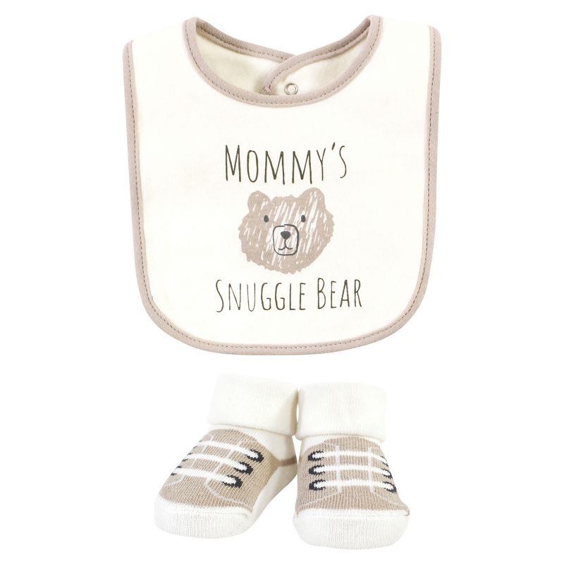 Hudson Baby Cotton Bib and Sock Set, Snuggle Bear, One Size, 3 of 6