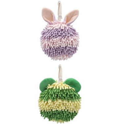 REGALWOVEN Cute Cartoon Soft Absorbent Fluffy Chenille Ball Hand Towels 2 Pcs