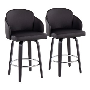 Contemporary Fixed-Height Counter Stool with Swivel in Wood and Round Footrest, Set of 2 - 1 of 4