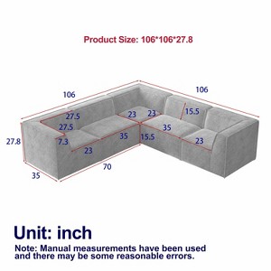 106*106" Chenille Modular L-Shaped Sectional Sofa, Luxury Floor Couch Set, Upholstered Indoor Furniture - 1 of 4