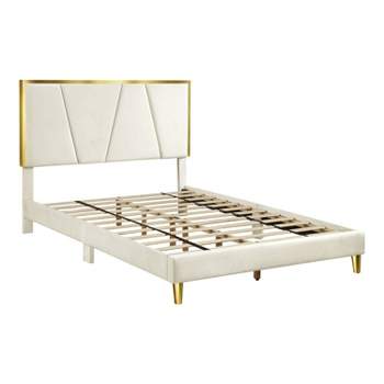 Queen Kealoa Glam Fully Upholstered Bed Beige - HOMES: Inside + Out
