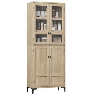 71 Inch Tall Storage Cabinet with Glass Doors, Kitchen Pantry 5 Tier Bathroom Cabinet with 4 Doors Adjustable Shelves - 1 of 4