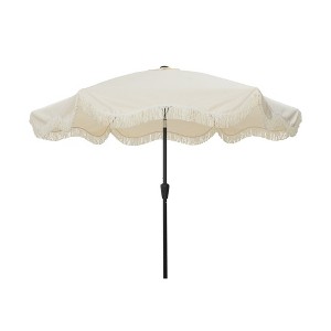 Mondawe 9 ft. Crank Design Bohemian Tassel Style Outdoor Market Umbrella with Full Fiberglass Rib - 1 of 4