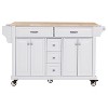 Vynxaria Kitchen Island - Rubberwood Countertop, 5-Wheel Rolling Cart with 5 Drawers, Storage Cabinet, Towel/Spice Racks for Dining & Kitchen,White - 2 of 4