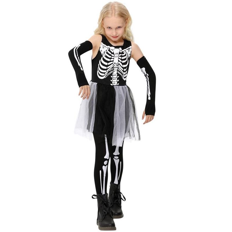 Whizmax Girls Skeleton Costume with Tulle Tutu Skirts Funky Punk Bones Costume, 5 of 8