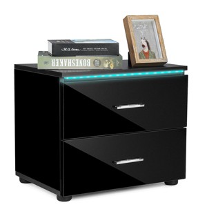 Hommpa Modern LED Small Nightstand Bedside Table with 2 Drawers - 1 of 4