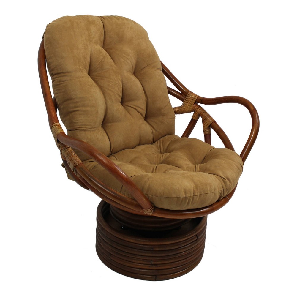 Photos - Rocking Chair Rattan Swivel Rocker with Micro Suede Cushion Camel Brown - International