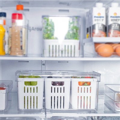 OU Fridge Organizer Bins with Drain Baskets & Vented Lid, Clear Stackable Refrigerator Storage Bin, Produce Kitchen Storage Container, BPA Free — фото 8